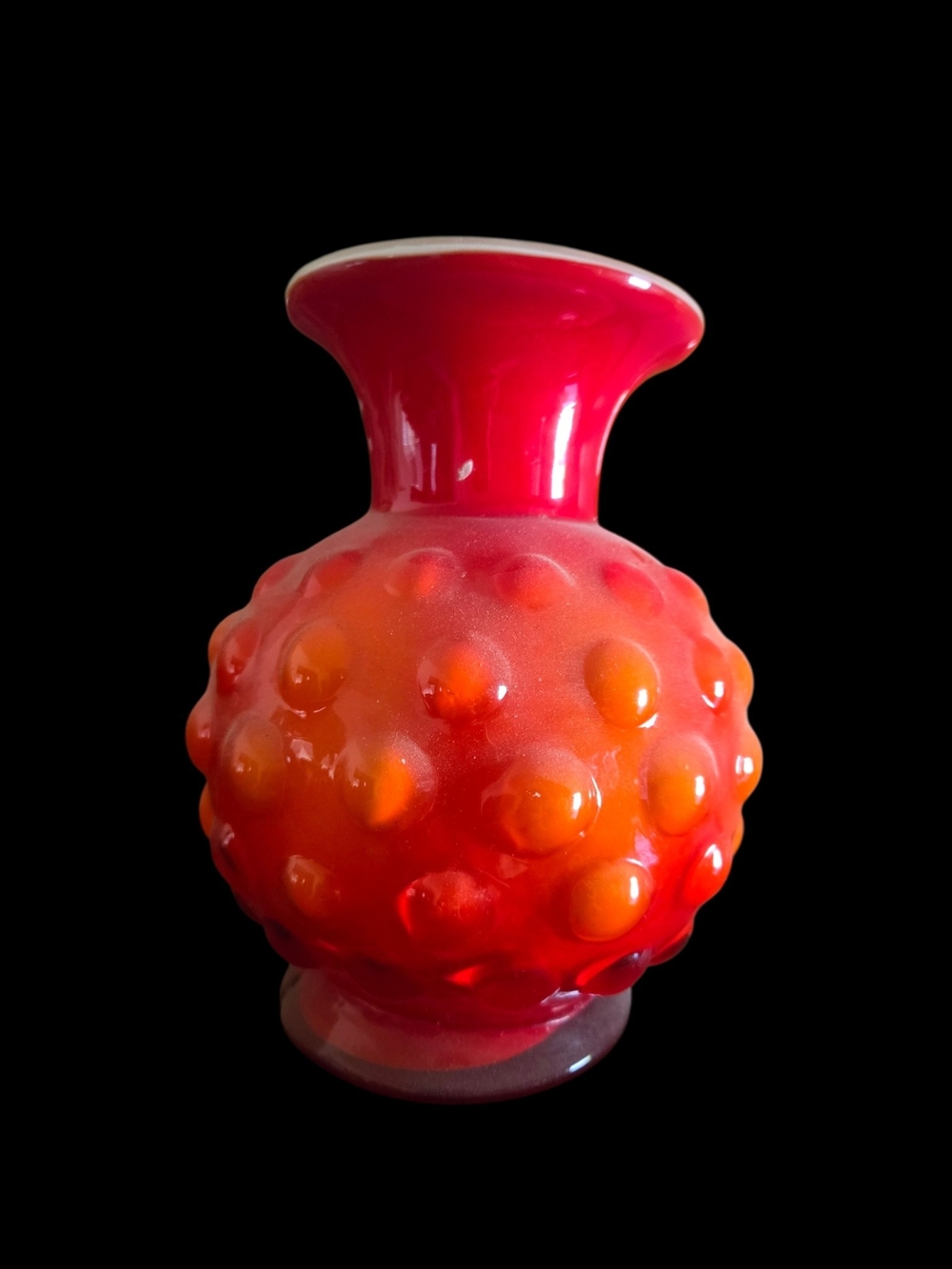 Vintage Red-Orange Hobnail Glass Vase - Decorative Home Accent
